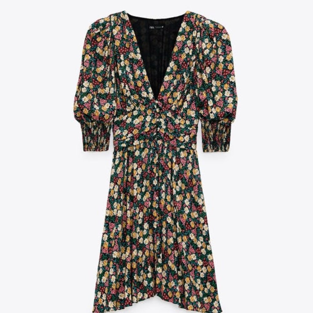 Zara TRF Printed Shoulder Pad Dress